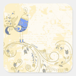 Blue Bird Retro Floral Fine Art Vierkante Sticker