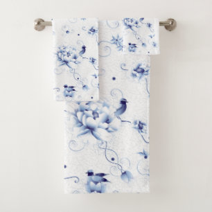 Blue Bird Roos Chinoiserie Floral Bad Handdoek