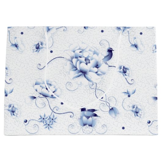 Blue Bird Roos Chinoiserie Floral Groot Cadeauzakje (Voorkant)