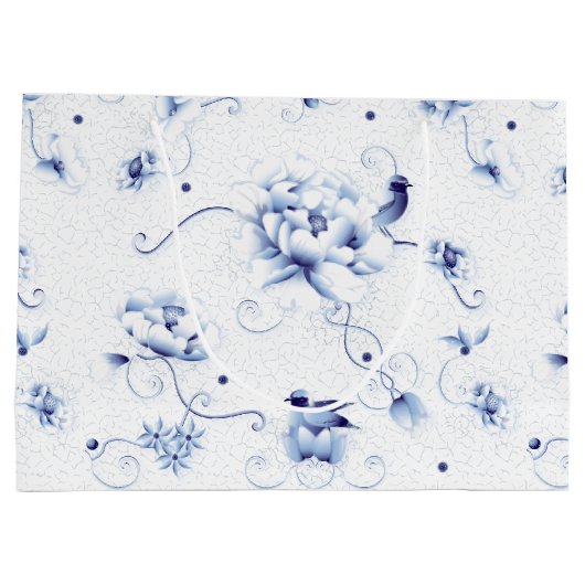 Blue Bird Roos Chinoiserie Floral Groot Cadeauzakje (Achterkant)
