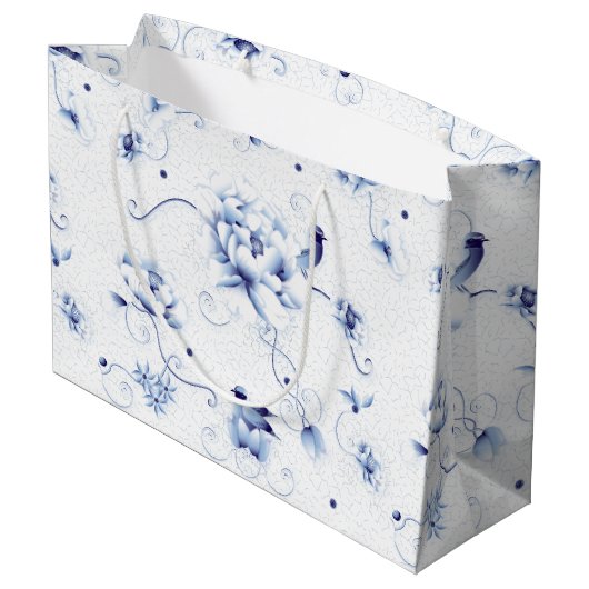 Blue Bird Roos Chinoiserie Floral Groot Cadeauzakje (Achterkant Gekanteld)