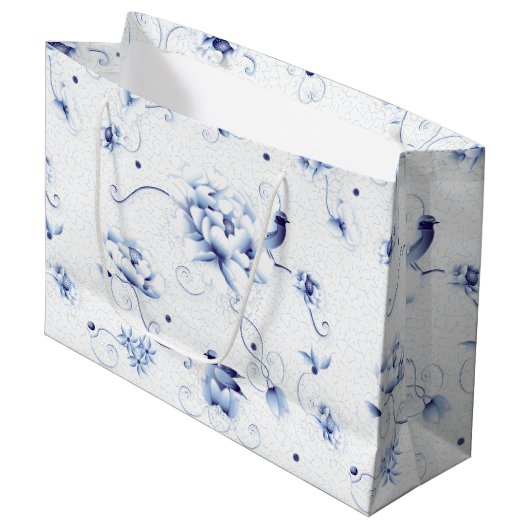 Blue Bird Roos Chinoiserie Floral Groot Cadeauzakje (Voorkant Gekanteld)