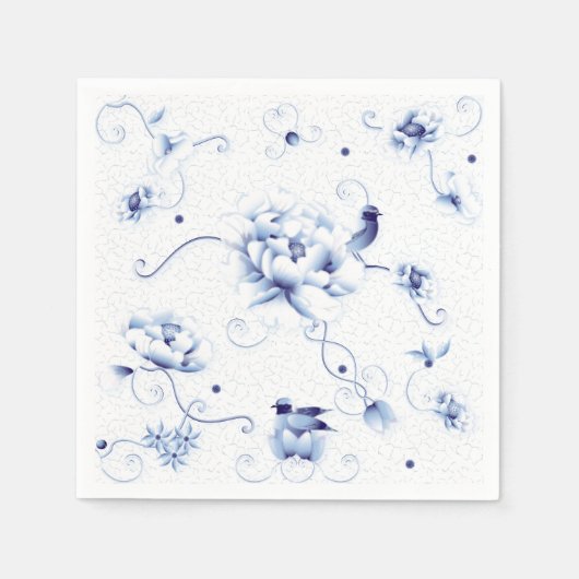 Blue Bird Roos Chinoiserie Floral Servet (Voorkant)
