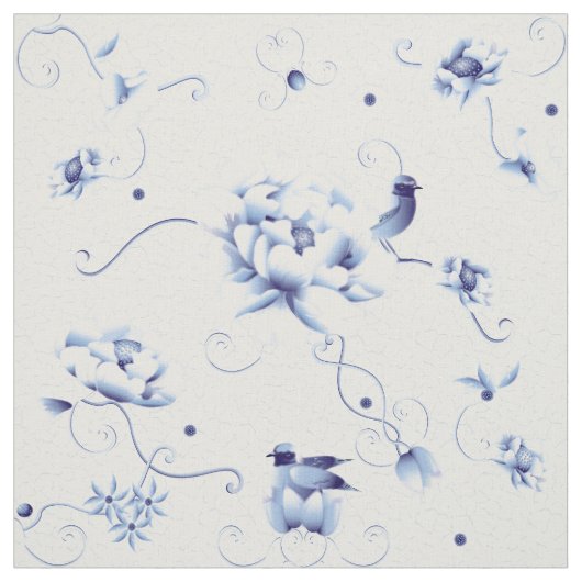 Blue Bird Roos Chinoiserie Floral Stof (Swatch)