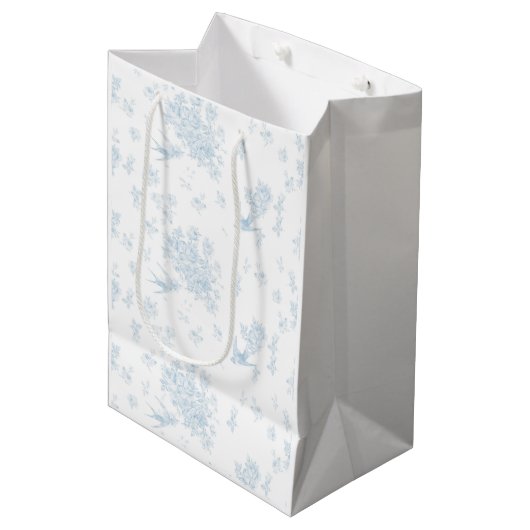 Blue Bird & Rozen Wrapping Papier Medium Cadeauzakje (Voorkant Gekanteld)