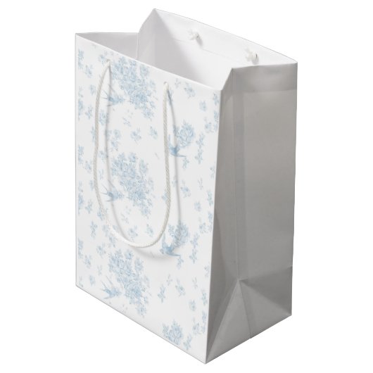 Blue Bird & Rozen Wrapping Papier Medium Cadeauzakje (Achterkant Gekanteld)