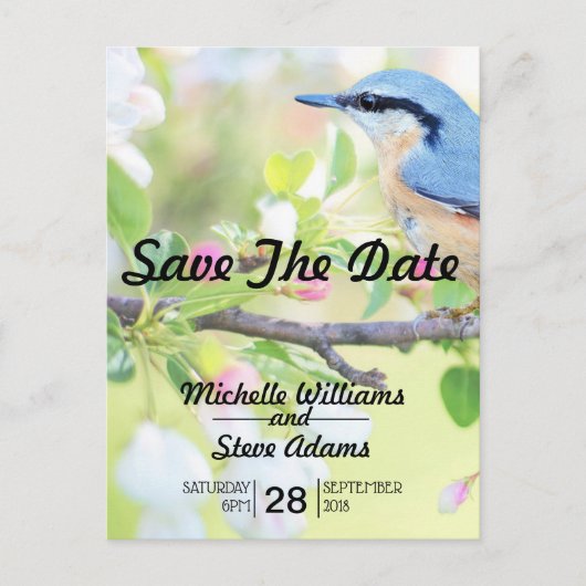 Blue Bird Save the Date Aankondigingskaart (Voorkant)