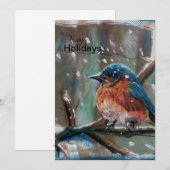 Blue Bird Schattig Little Winter Holiday Card Feestdagenkaart (Voorkant / Achterkant)