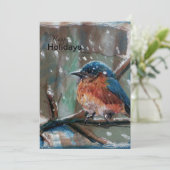 Blue Bird Schattig Little Winter Holiday Card Feestdagenkaart (Staand voorkant)
