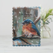 Blue Bird Schattig Little Winter Holiday Card Feestdagenkaart (Staand voorkant)