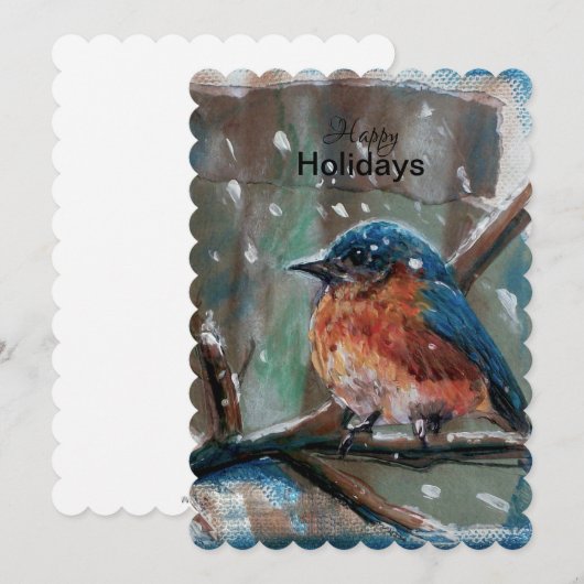 Blue Bird Schattig Little Winter Holiday Card Feestdagenkaart (Voorkant / Achterkant)