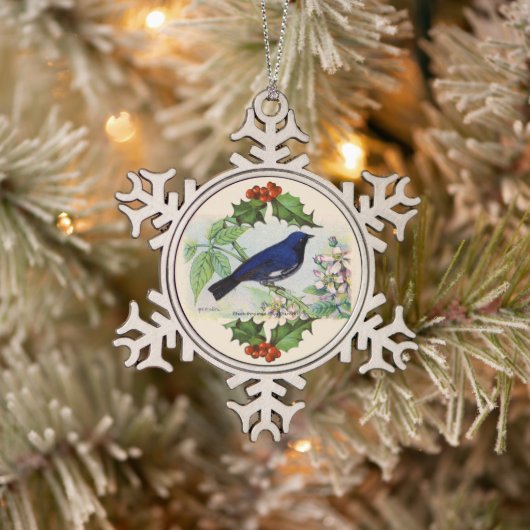 Blue Bird Snowflake Pewter Kerst Ornament (Boom)