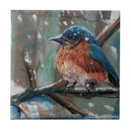Blue Bird Song Bird Winter Painting Tegeltje