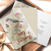 Blue Bird Spring Flowers Waterverf Verjaardag Kaart