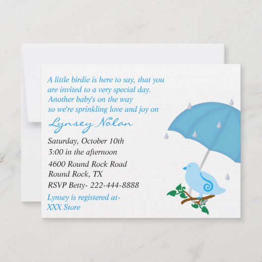 Blue Bird Sprinkle Shower Uitnodiging (Voorkant)