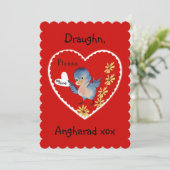 Blue Bird Valentijn Platte Kaart (Staand voorkant)