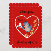 Blue Bird Valentijn Platte Kaart (Voorkant / Achterkant)