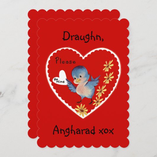 Blue Bird Valentijn Platte Kaart (Voorkant / Achterkant)