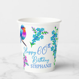 Blue Bird Vergeet me niet Floral 60e verjaardag Papieren Bekers