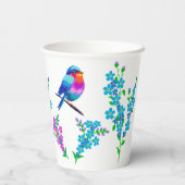 Blue Bird Vergeet me niet Floral 70e verjaardag Papieren Bekers (Achterkant)