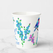Blue Bird Vergeet me niet Floral 70e verjaardag Papieren Bekers (Links)