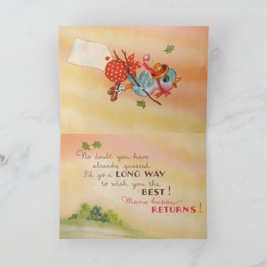 Blue Bird Verjaardag Kaart (Binnen)