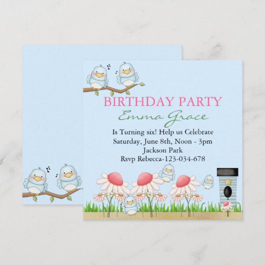 Blue Bird verjaardagsuitnodiging Kaart (Voorkant / Achterkant)