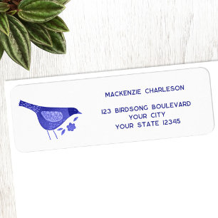 Blue Bird Waterverf gepersonaliseerd retouradres Etiket