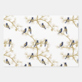Blue Bird Winter Gold Pattern Inpakpapier Vel (Voorkant 3)