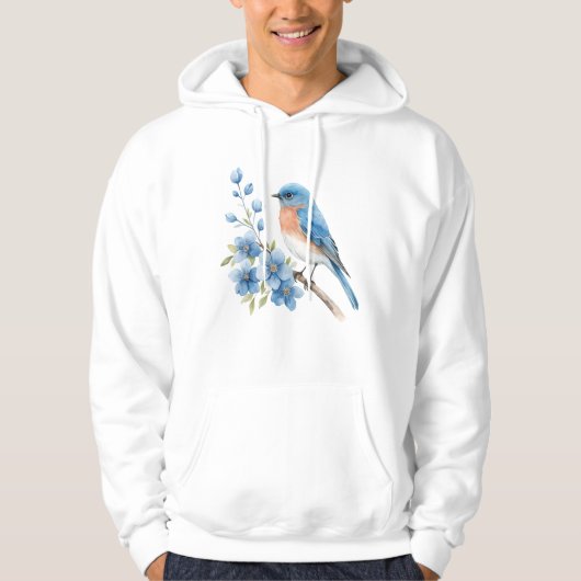 Blue bird with blue flowers hoodie (Voorkant)