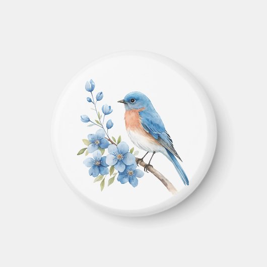Blue bird with blue flowers magneet (Voorkant)