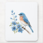 Blue bird with blue flowers muismat (Voorkant)