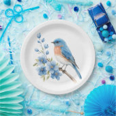 Blue bird with blue flowers papieren bordje (Feest)