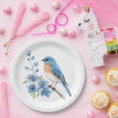 Blue bird with blue flowers papieren bordje (Feest)