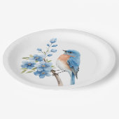Blue bird with blue flowers papieren bordje (Gekanteld)
