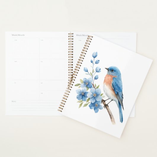 Blue bird with blue flowers planner (Display)
