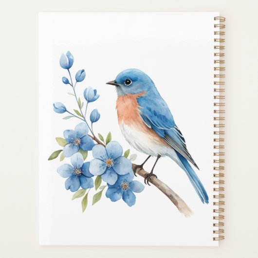 Blue bird with blue flowers planner (Achterkant)