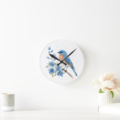 Blue bird with blue flowers ronde klok (Huis)