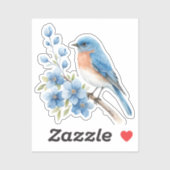 Blue bird with blue flowers sticker (Vel)