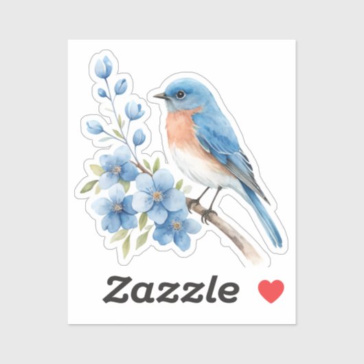 Blue bird with blue flowers sticker (Vel)