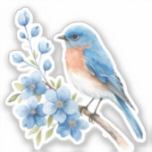 Blue bird with blue flowers sticker (Voorkant)