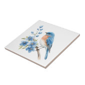 Blue bird with blue flowers tegeltje (Zijkant)