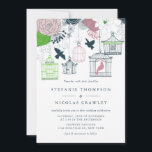 Blue  Birdcages Floral Wedding Invitation Kaart<br><div class="desc">Blauwe,  roze en groene  Birdcages Floral Wedding Invitation Illustrations of matte roze,  groene en blauwe bloemen,  vogels en vogelkooien. Deze trouwuitnodiging is perfect voor lente- of winterbruiloften. De gelijke punten zijn beschikbaar en deze uitnodiging is beschikbaar in verscheidenheid van kleuren.</div>