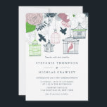 Blue  Birdcages Floral Wedding Invitation Kaart<br><div class="desc">Blauwe,  roze en groene  Birdcages Floral Wedding Invitation Illustrations of matte roze,  groene en blauwe bloemen,  vogels en vogelkooien. Deze trouwuitnodiging is perfect voor lente- of winterbruiloften. De gelijke punten zijn beschikbaar en deze uitnodiging is beschikbaar in verscheidenheid van kleuren.</div>