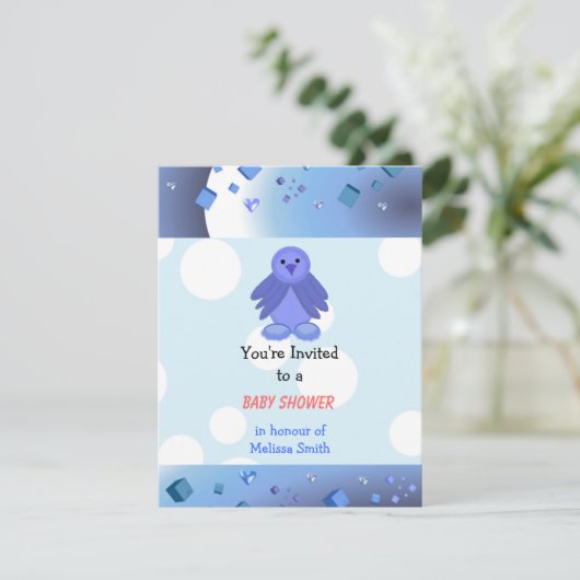 Blue Birdie Baby shower Invitation Kaart (Staand voorkant)