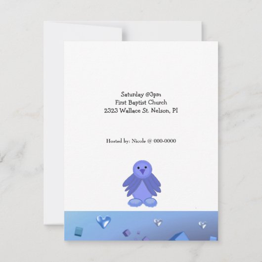 Blue Birdie Baby shower Invitation Kaart (Achterkant)