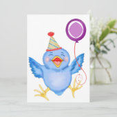 Blue Birdie Birthday ballon Kaart (Staand voorkant)