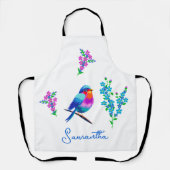 Blue Birdie Birthday Vergeet me niet bloemen Schort (Voorkant)