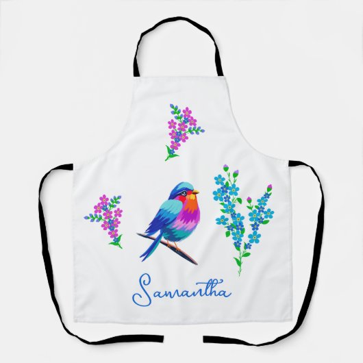 Blue Birdie Birthday Vergeet me niet bloemen Schort (Voorkant)