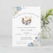 Blue Birdie Boy Baby shower Kaart (Staand voorkant)